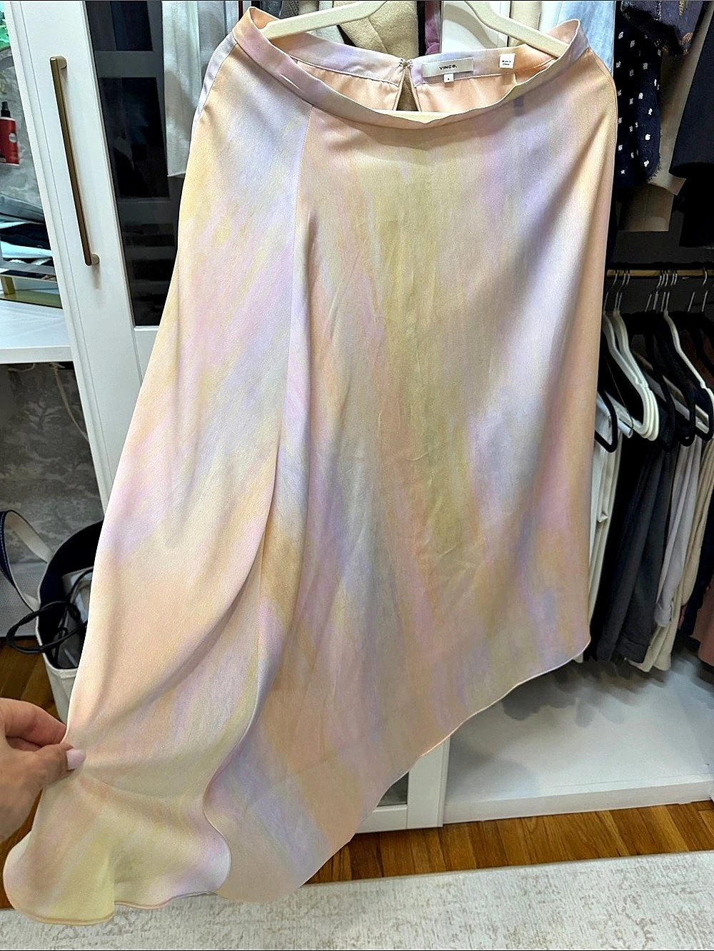 Vince Watercolor Floral Satin Slip Skirt Pink & Yellow Size 6